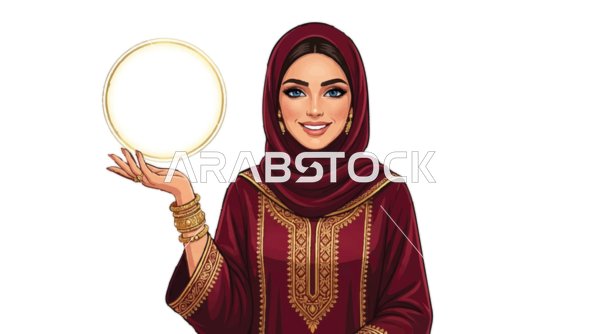 امرأة عربية بالحجاب تحمل إطار ذهبي فيكتور اليستريتور