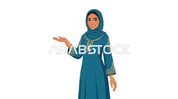 رسم توضيحي لامرأة عربية خليجية بالعباية والحجاب
