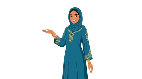 Arab Woman in Teal Hijab Abaya Vector Illustration