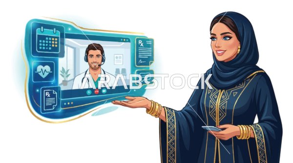 استشارة طبية رقمية لسيدة عربية مع طبيب فيكتور