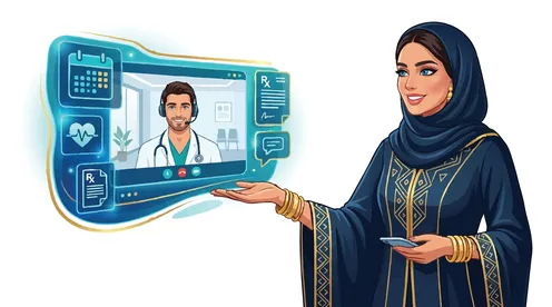 Arab Woman Having Online Doctor Consultation Vector