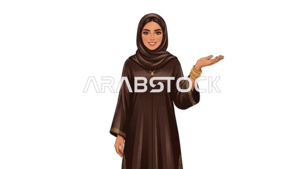 Arab Woman Vector Character Presenting in Brown Abaya