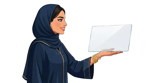 Arab Woman in Abaya Holding Blank Presentation Card Vector