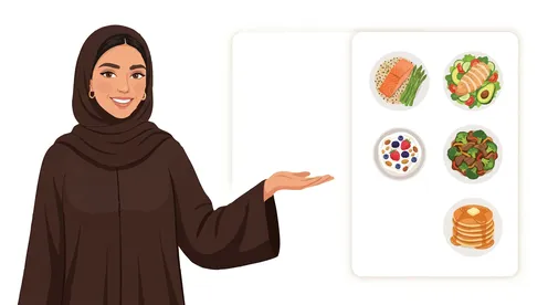 Arab Woman Presenting Healthy Food Menu Vector Design