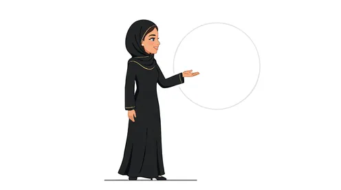 Arab Woman in Abaya Pointing to Blank Circle Vector