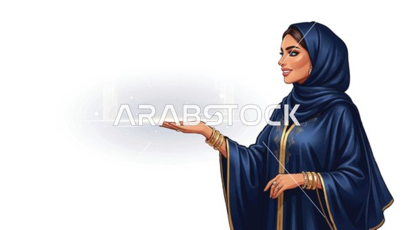 رسم توضيحي لامرأة عربية بالعباءة الزرقاء فيكتور