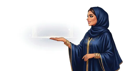 Arab Woman in Blue Abaya Presenting Vector Graphic