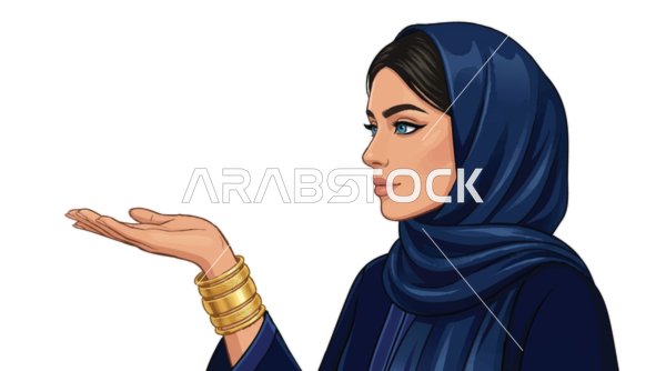 رسم فيكتور لامرأة عربية بالحجاب تشير بيدها