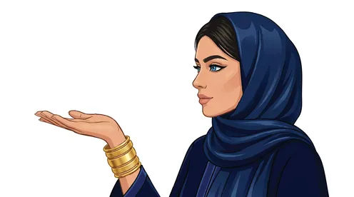 رسم فيكتور لامرأة عربية بالحجاب تشير بيدها