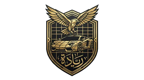 Golden Falcon and Luxury Sports Car Shield Emblem Vector
