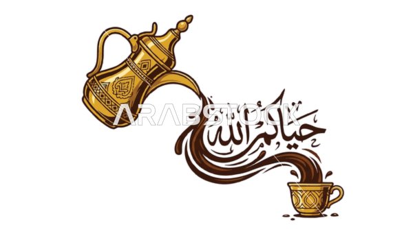 Traditional Golden Arabic Coffee Dallah Vector Design