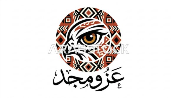 شعار عين الصقر بنقوش السدو التراثية وخط عربي عز ومجد
