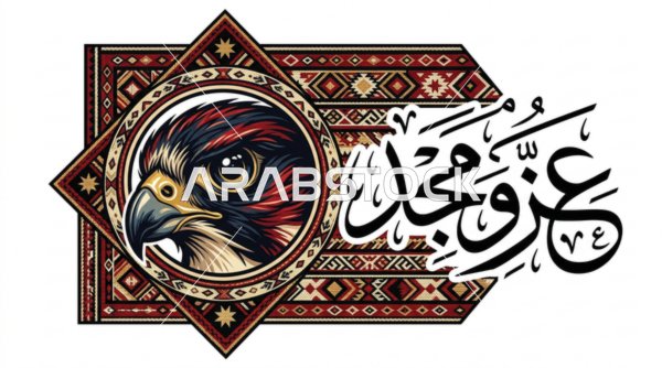Traditional Arabic Falcon Emblem Calligraphy Vector
