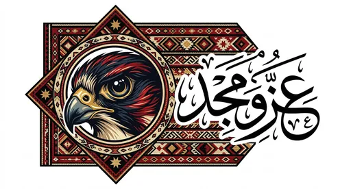 Traditional Arabic Falcon Emblem Calligraphy Vector