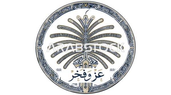 Saudi Palm Tree Emblem with Arabic Calligraphy Vector