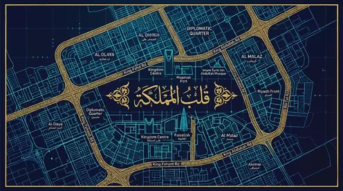 Riyadh Saudi Arabia Vector Map Design in Gold and Blue