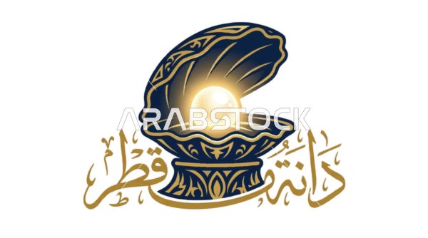 تصميم شعار فيكتور دانة قطر مع لؤلؤة مضيئة وخط عربي ذهبي