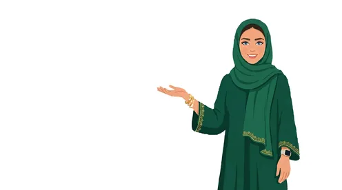 رسم توضيحي ناقل لامرأة عربية بالعباءة والحجاب تشير