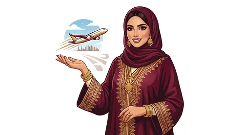 Arab Woman in Hijab with Airplane Travel Vector Illustration