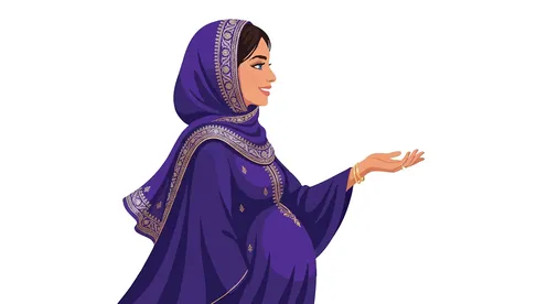 رسم توضيحي لامرأة عربية حامل بالعباءة البنفسجية والحجاب