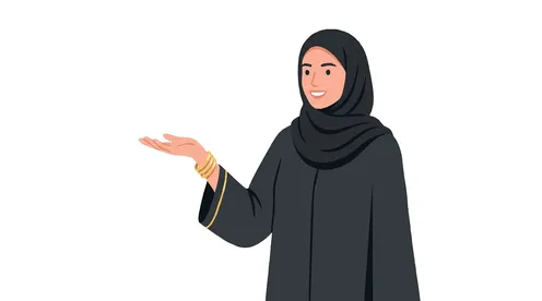 Arab Woman in Hijab and Abaya Presenting Vector Illustration