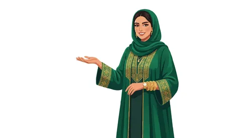 Arab Woman in Green Abaya Vector Illustration Isolated