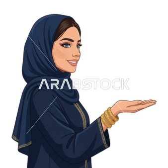 شخصية امرأة عربية ترتدي الحجاب والعباءة ناقلات