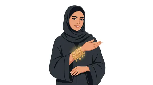 رسم فيكتور لامرأة عربية بالعباءة السوداء مع أساور ذهب براقة