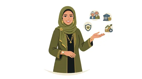 رسم متجهي لامرأة عربية بالحجاب تقدم خدمات التخطيط المالي