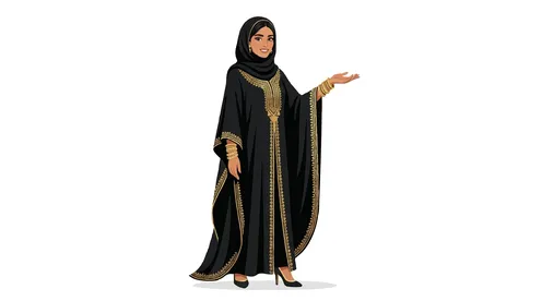 رسم توضيحي لامرأة إماراتية بعباءة سوداء مطرزة معزولة
