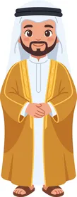 Cute Cartoon Arab Man in Traditional Thobe and Golden Bisht Vector Illustration