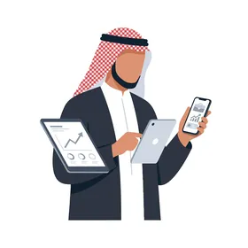 Saudi Businessman with Digital Tablets Vector Illustration