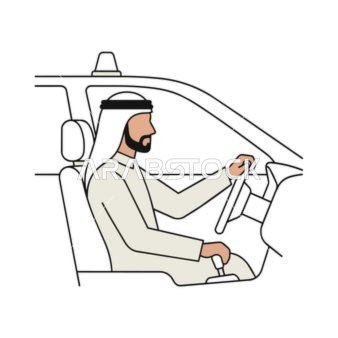 Arab Man in Traditional Clothing Driving Car Vector