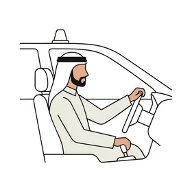 Arab Man in Traditional Clothing Driving Car Vector
