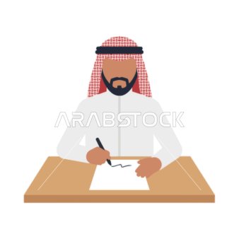 رجل أعمال سعودي يوقع عقد اتفاقية على مكتبه رسم متجهي