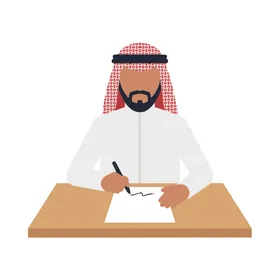 رجل أعمال سعودي يوقع عقد اتفاقية على مكتبه رسم متجهي