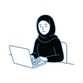 رسم توضيحي لامرأة بالحجاب تعمل على لابتوب