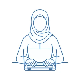 رسم متجهي لامرأة محجبة تعمل على الكمبيوتر المحمول