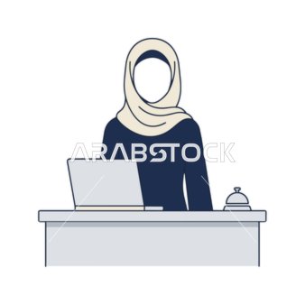 Muslim Woman Hijab Receptionist Vector Illustration