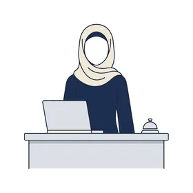 Muslim Woman Hijab Receptionist Vector Illustration