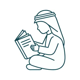 Arab Boy Reading Book Line Art Vector Illustration