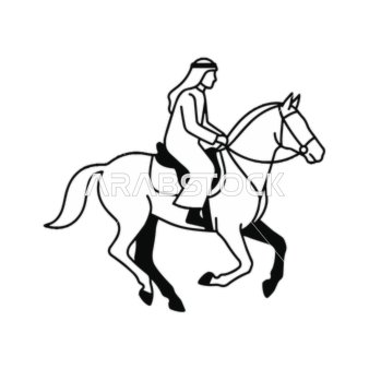 Arab Man Riding Horse Vector Line Art Illustration