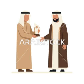 رسم توضيحي مسطح لتكريم رجال عرب بتقديم كأس الجائزة