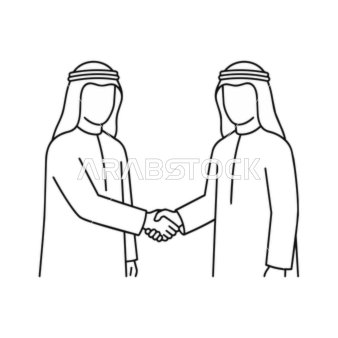 Arab Businessmen Handshake Vector Line Art Illustration