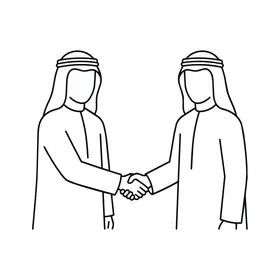رسم تخطيطي لمصافحة رجال أعمال عرب بالزي التقليدي