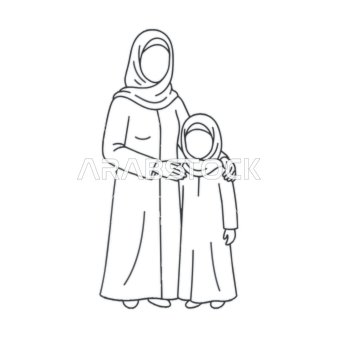 حضن الأم الحنون: رسم توضيحي جميل لأم وابنتها المسلمتين
