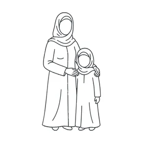 A Mother's Gentle Embrace: A Beautiful Illustration of a Muslim Mother and Daughter