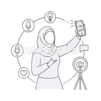 Muslim Woman Content Creator Vlogging Vector Illustration
