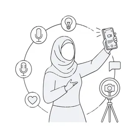 Muslim Woman Content Creator Vlogging Vector Illustration