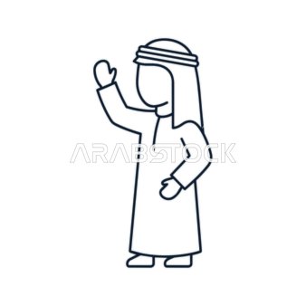 رسم خطي توضيحي لأيقونة رجل عربي خليجي يلوح بيده